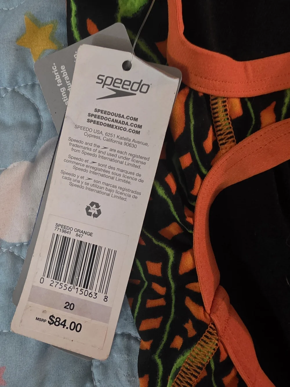 Kids SPEEDO Neon Orange & Green One-Piece Swimsuit